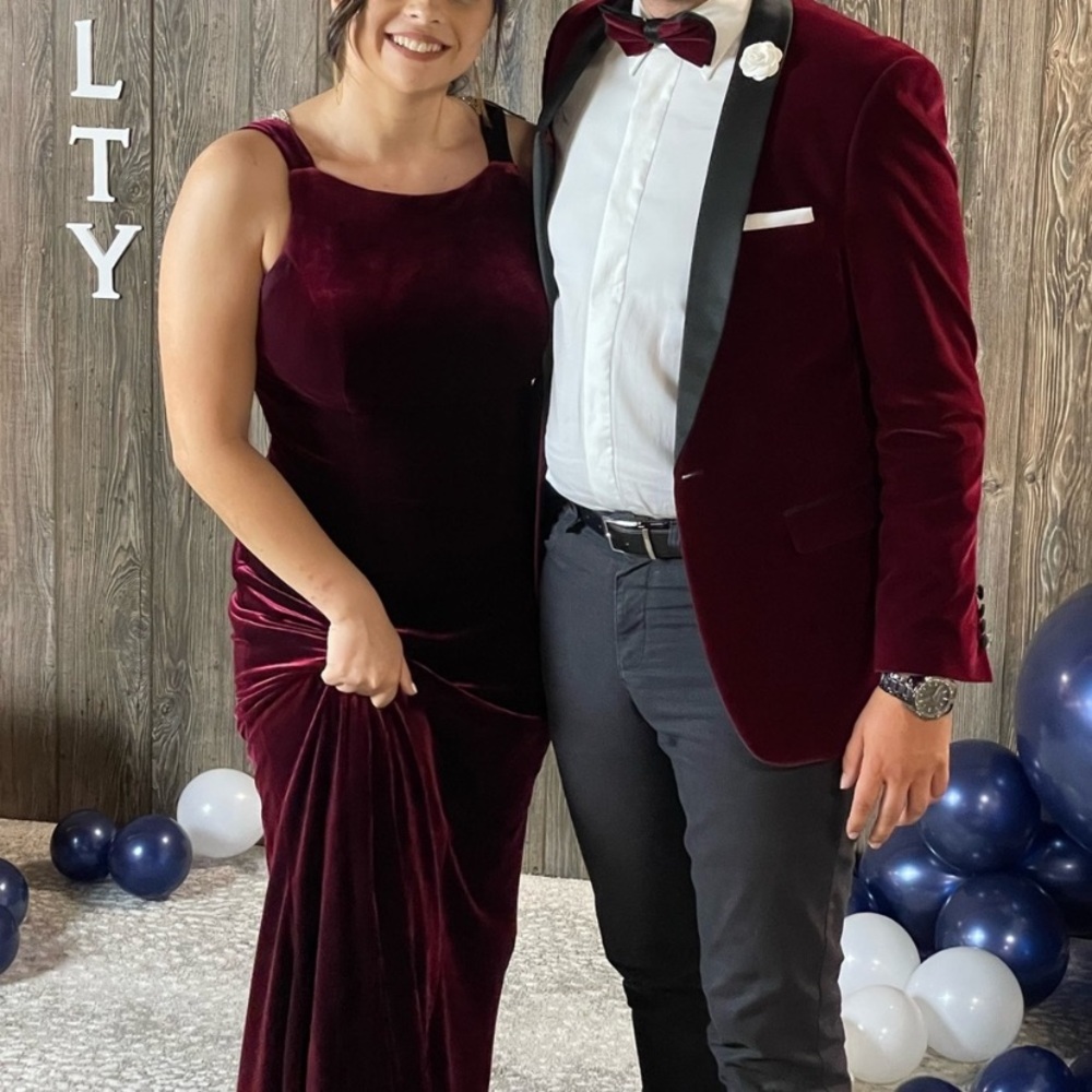* Lucci Lu Burgundy Red Velvet Maxi Gown*